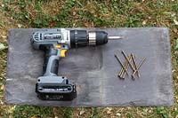 Cordless electric drill and screws