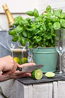 Using a knife to slice lime