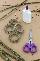 Jute napkin rings with catkins, scissors and glue