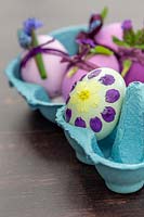 Finished decorated eggs in tray