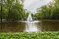 Sun fountain, Peterhof Palace, Saint-Petersburg, Russia. UNESCO World Heritage Site