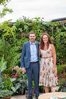 Pip Probert with Adam Frost in her show garden, Jungle Fever at RHS Tatton Park Flower Show 2018