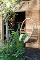 Steamed oak swinging chair on the Tom Raffield Tradestand - RHS Chelsea Flower Show 2018