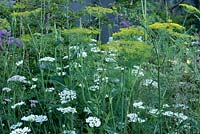 Naturalisitic planting in show garden. The Myeloma UK Garden, sponsor: Myeloma UK, RHS Chelsea Flower Show, 2018