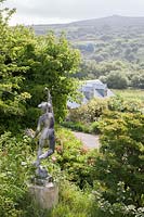 Statue of Mercury in Wildflower Garden with views to Preseli hills