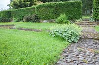 Looking across the rill and out of the Italian Garden at Llanllyr, UK 