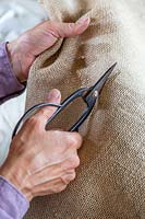 Cutting Hessian Burlap to line wooden box
