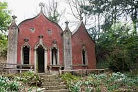 Rococo asymmetric Red House. Painswick Rococo Garden, Gloucertershire, UK