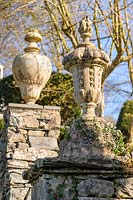 A 'flaming' urn, designed by Clough Williams Ellis Plas to commemorate the reconstruction of Plas Brondanw after the fire of 1951. Plas Brondanw, Penrhyndeudraeth, Gwynedd, Wales