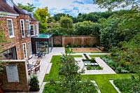 Overview of contemporary garden in Highgate,  London. Garden designed by Peter Reader Landscapes.