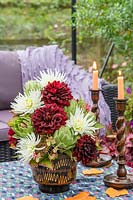 Dahlias and cardoons in conservatory.