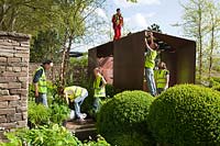 Construction of Pavilion nd planting of garden in preparation for RHS Chelsea Flower Show. 