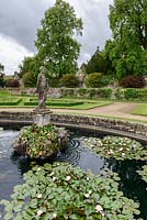 Pond with Nymphaea - waterlilies and sculpture in 16th-century Italian Garden