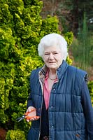 Garden owner Mrs Mary Bowerman. Champs Hill, Sussex, UK