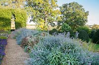 Pathway lined with Nepeta 'Six Hills Giant' and Stipa calamagrostis 
Garden: Broughton Grange, Oxfordshire 
Head gardener: Andrew Woodall