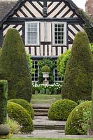House and formal gardens of Wollerton Old Hall, Shropshire, UK.  