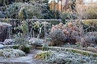 Frosted plants and archway between two levels