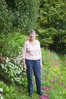 Portrait of garden owner, Frances Druce. Copyhold Hollow, Sussex, UK. 