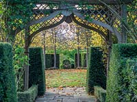 Looking through the arch to the the pleached Tilia - Lime trees 