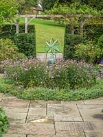 Sundial in The Rose Garden, Little Malvern Court, UK.