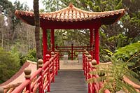 Raised walkway into the top tier of the double height Temple in the Southern Oriental garden in the Monte Palace Tropical Garden