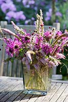 Vase of summer flowers - Monarda, Veronicastrum, Sanguisorba, Phlox.