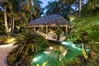 The chickee hut and pond at The Jones Residence, Key West, Florida, USA. Garden design by Craig Reynolds.