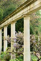 The colonnade on the Great Terrace at Iford Manor, Bradford-on-Avon, Wiltshire, UK. 