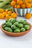 Harvested Cucamelons in dish. 