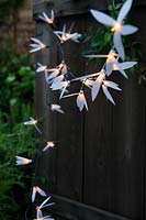 Fairylights decorated with white paper shapes to create beautiful decorative outdoor lighting