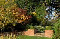 Mixed planting showing seasonal colour at Easton Lodge, Essex, UK. 