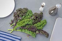 Harvested kale with salt and olive oil.