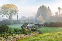 Autumn mist in The Old Vicarage garden, Washington, Sussex