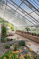 Interiors of the glass house at Hoveton Hall Gardens, Norwich, UK. 
