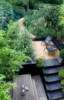 Overview down narrow urban garden