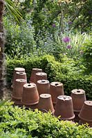 Terracotta pots in garden