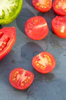 Halved Tigerella Tomatoes