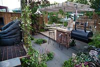Contemporary garden using recycled materials and a dark colour palette - the Hairy Gardener's Garden at BBC Gardener's World Live 2017