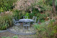 Secluded circular seating area at Windy Ridge, Shropshire, UK