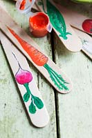 Painting Ice lolly sticks as vegetable labels