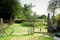 Decorative gates made using old rusty tools including spanners and wrenches 