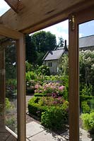 View of cottage garden from back door