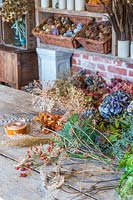 Materials required to make rustic winter wreath