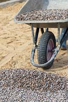 Wheelbarrow full of 'scottish pebbles' gravel