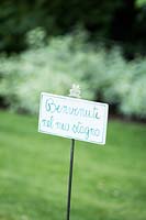 Sign in garden
