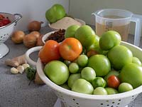 Preparing ingredients for Green Tomato Chutney 