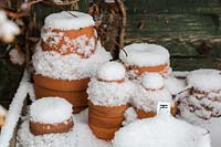 Small potting station covered with snow