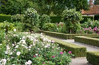 View across formal Rose Garden. Loseley Park, Surrey