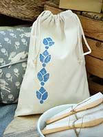 Cotton drawstring bag with stamped Bluebells in blue
