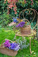 Baskets of dried flowers in the garden